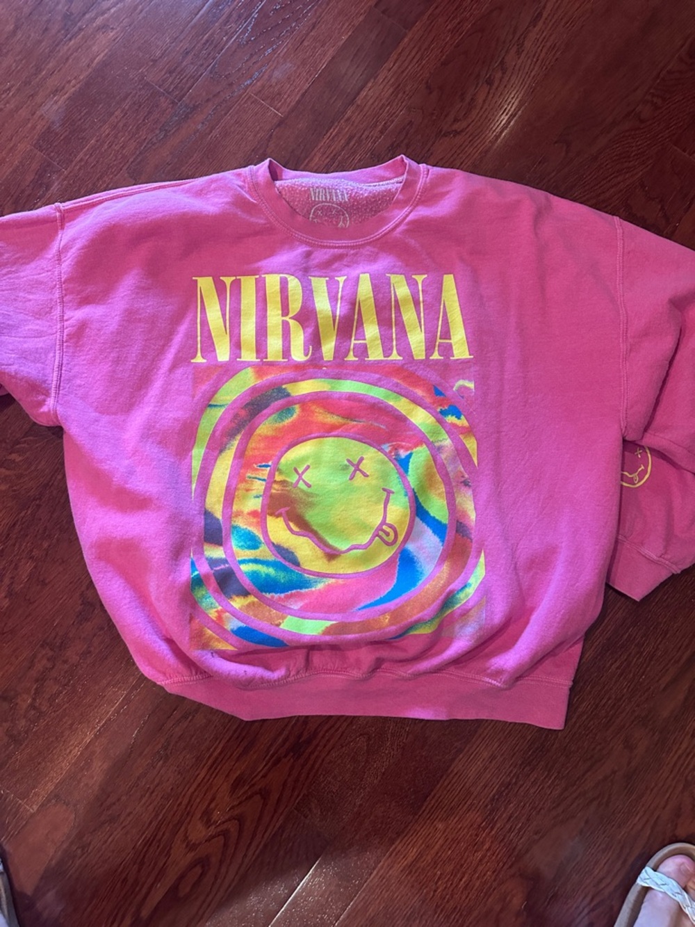 NIRVANA Pink Tie-Dye Smiley Crewneck Sweatshirt